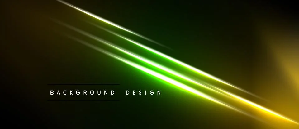 Abstract background features vibrant green, yellow light streaks. Dark space Illustrazione stock