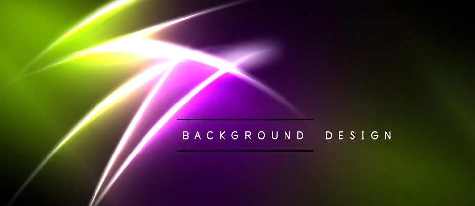 Abstract background features vibrant lines, gradients. Green, purple hues Illustrazione stock