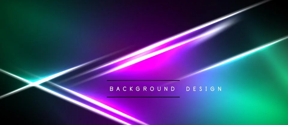 Abstract background features vibrant neon lines, gradients. Dark areas contra Stock Illustration