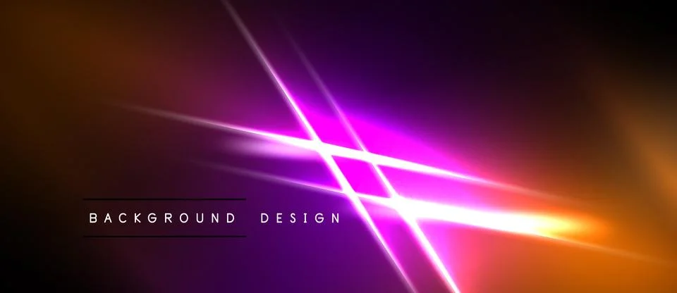 Abstract background features vibrant neon lines, gradients. Orange, purple hu Stock Illustration