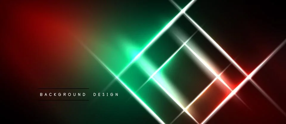 Abstract background features vibrant neon lines, gradients. Red, green hues Stockillustratie