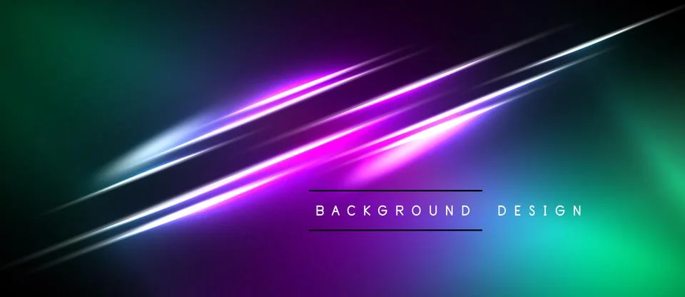 Abstract background features vibrant neon lines, gradients. Dark areas contra Stock Illustration