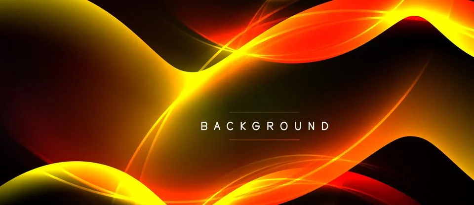 Abstract background features vibrant orange, yellow waves. Light streaks crea Stock Illustration
