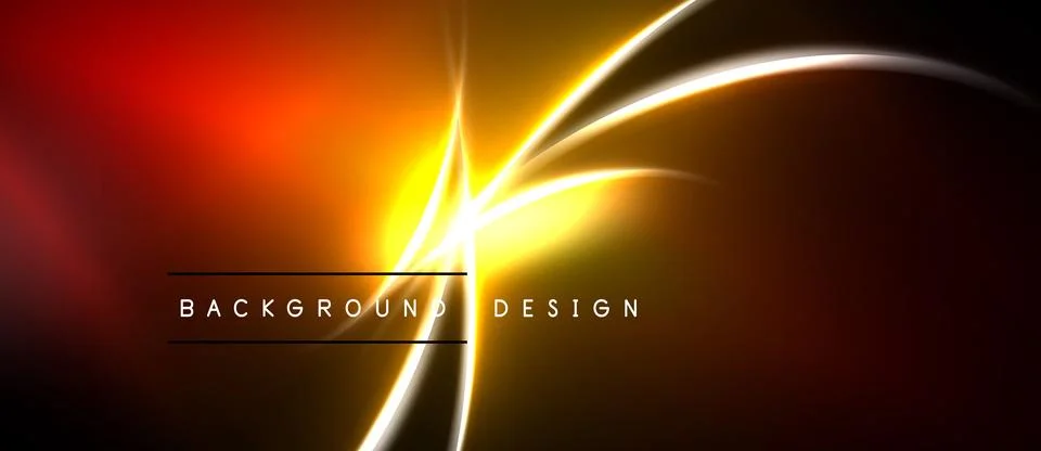 Abstract background features vibrant orange, yellow glows. Dynamic lines crea Stock Illustration