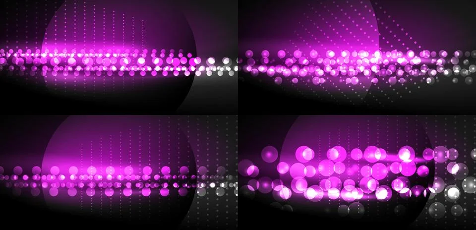 Abstract background features vibrant pink glowing dots, lines, curves over da Illustrazione stock