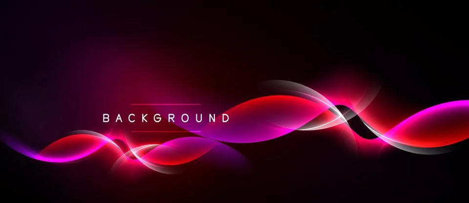 Abstract background features vibrant pink, red waves against dark space. Text Stock Illustration