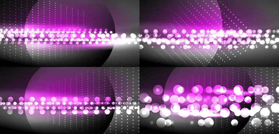 Abstract background features vibrant pink lights, silver dots, gray shapes. Stock Illustration