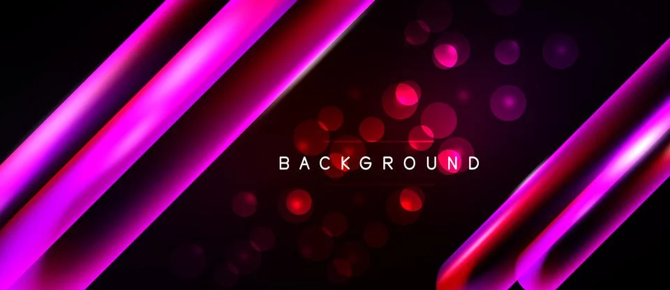 Abstract background features vibrant pink, red gradients. Glowing circles add Illustrazione stock