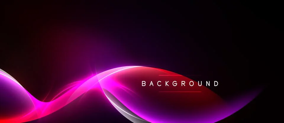 Abstract background features vibrant pink, purple waves against black space. Ilustración de archivo