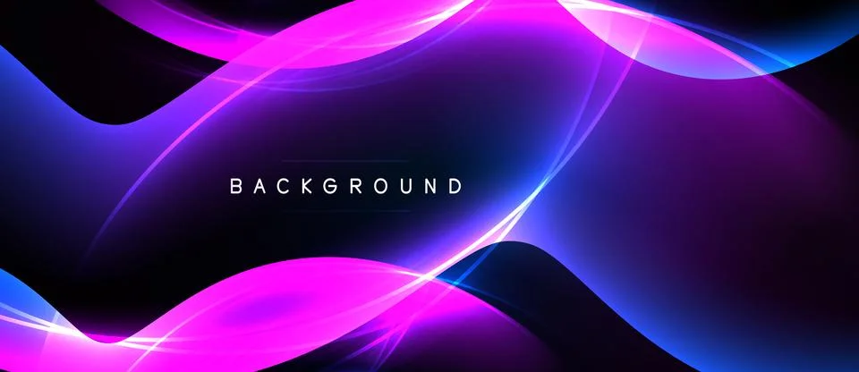 Abstract background features vibrant purple, blue light streaks. Smooth curve Stock Illustration