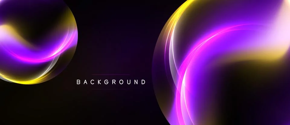 Abstract background features vibrant purple, gold swirls. Dark space creates 库存插图