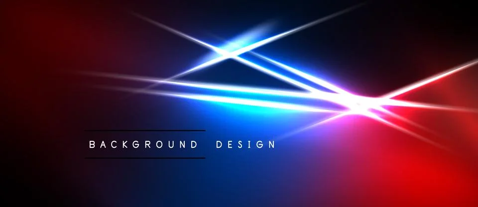 Abstract background features vibrant red, blue light streaks. Lines converge Stock Illustration