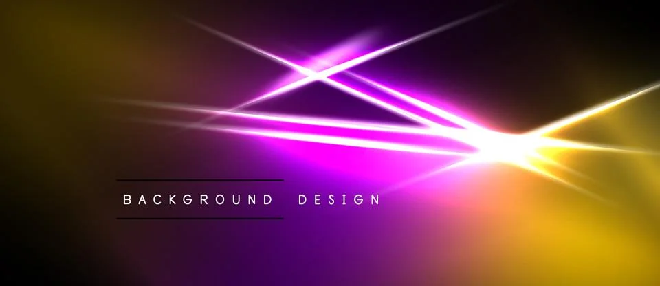 Abstract background features vibrant yellow, purple light streaks. Diagonal Stock Illustration