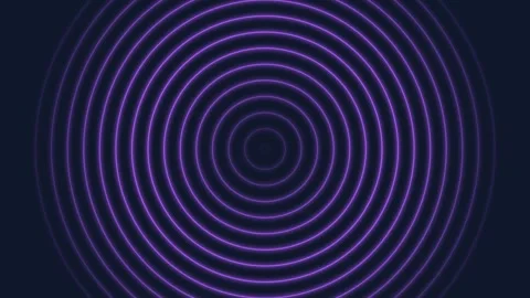 Abstract background featuring concentric glowing violet rings on dark blue Video stock 335118291