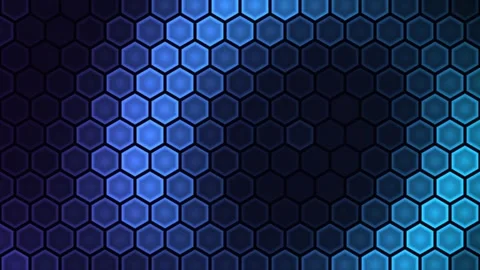 Abstract background featuring a dark blue hexagonal grid pattern with a glo.. Stock Footage 347465179