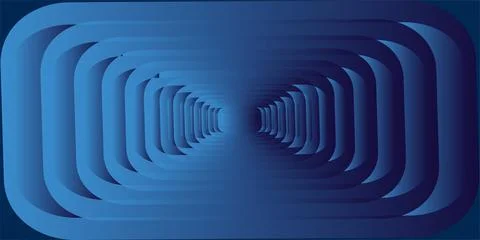 Abstract background featuring a deep blue tunnel of concentric rounded square Stock Illustration