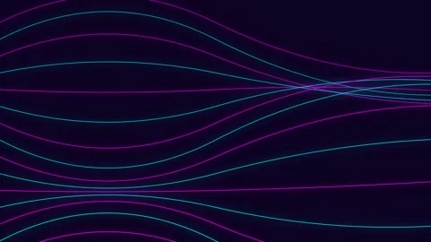 Abstract background featuring flowing neon light waves on dark backdrop Video stock 335117136
