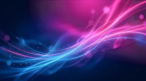 Abstract background featuring flowing neon blue and pink light trails creat.. Stock Illustration