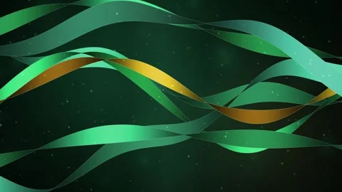 Abstract background featuring fluid ribbons in shades of green and gold wit.. Stockbeeldmateriaal 346981168