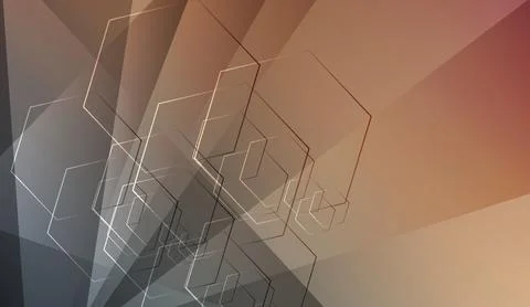 Abstract background featuring geometric shapes and glowing lines in warm and Stock Illustration