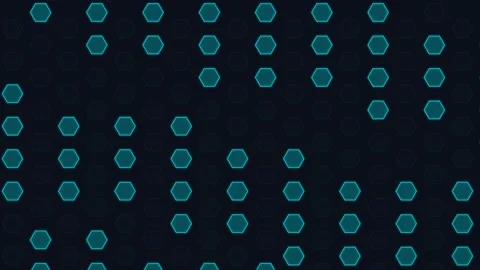 Abstract background featuring glowing blue hexagonal shapes on dark grid Stock-Footage 336263475