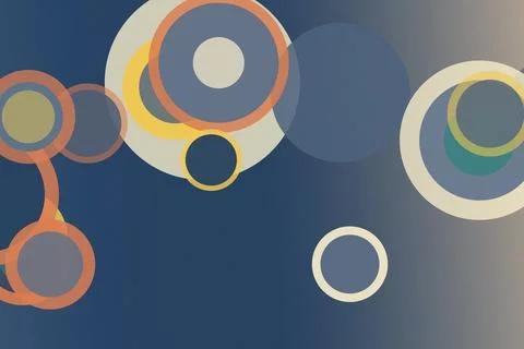 Abstract background featuring overlapping circles and rings in blue, cream,.. Stock Illustration