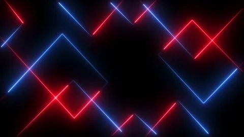 Abstract background featuring red and blue glowing square neon lights in mo.. Video stock 337805465