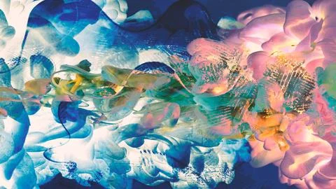 Abstract background featuring swirling clouds of vibrant blue, pink, and gold Stock Illustration