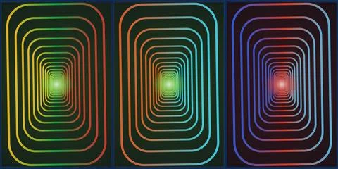 Abstract background featuring three repeating rectangular neon light tunnels Stock Illustration