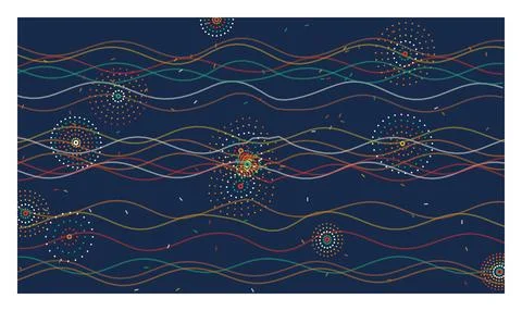 Abstract background featuring wavy lines and colorful dot patterns with rad.. 스톡 일러스트