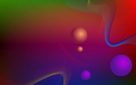Abstract background featuring wavy lines and glowing spheres in dark gradient Stock Illustration