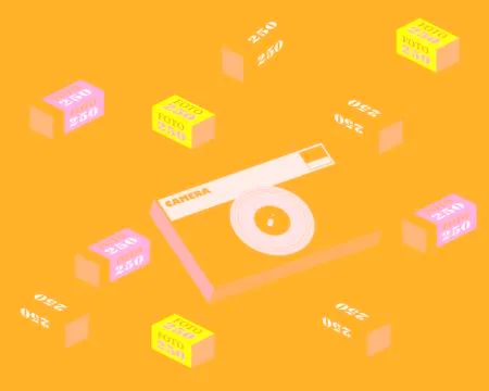 Abstract background with film camera and film in the package. The effect of i Stock Illustration