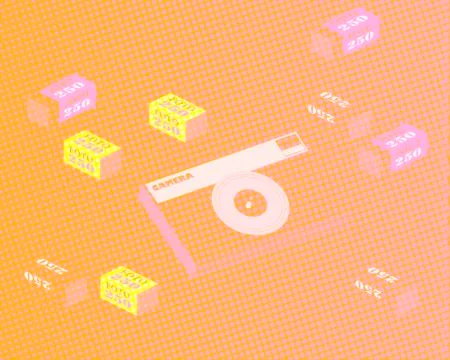 Abstract background with film camera and film in the package. The effect of i Stock Illustration