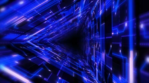 Abstract background flight through neon light digital tunnel loop 스톡 동영상 144737746