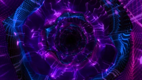 Abstract background flight through neon light wormhole subspace tunnel loop Stock Footage
