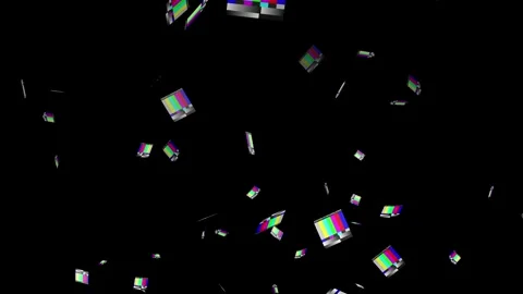 Abstract background with floating color bars and test patterns in a dark void Stock Footage 319826562