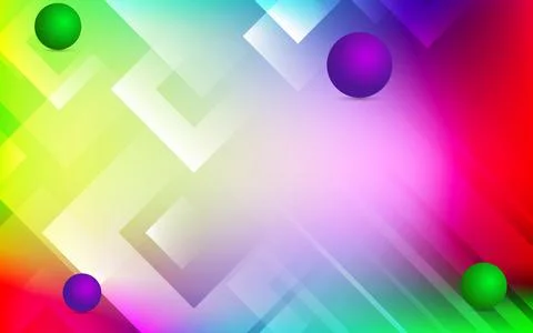 Abstract background with floating colorful spheres and geometric square shape 库存插图