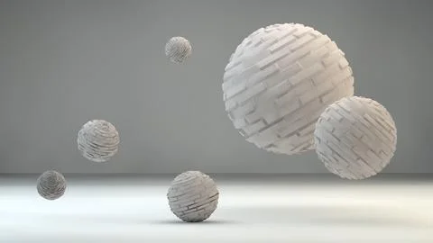 Abstract background with floating sphere from bricks. White abstract background Stock Illustration