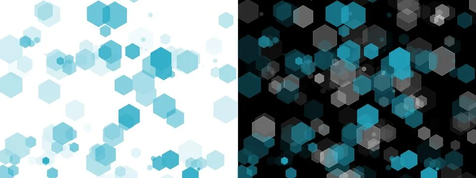 Abstract background of floating translucent hexagons in blue and gray tones Illustrazione stock