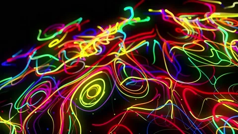 Abstract background flow of glow lines. Running lights particles form in 3d Stock Footage 139986087