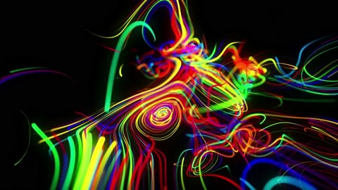 Abstract background flow of glow lines. Running lights particles form in 3d Stock Footage 139986240
