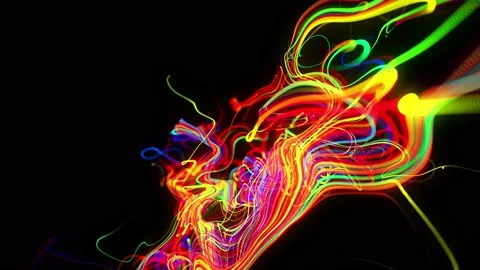 Abstract background flow of glow lines. Running lights particles form in 3d Stock Footage 139986417
