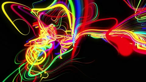 Abstract background flow of glow lines. Running lights particles form in 3d Stock Footage 140276107