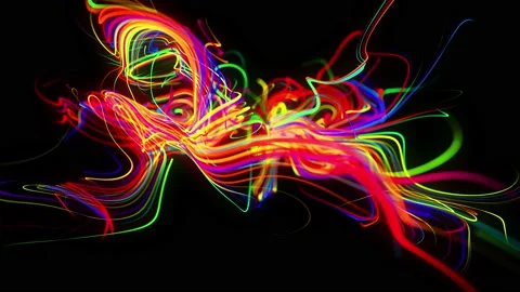 Abstract background flow of glow lines. Running lights particles form in 3d Stock Footage 140904522