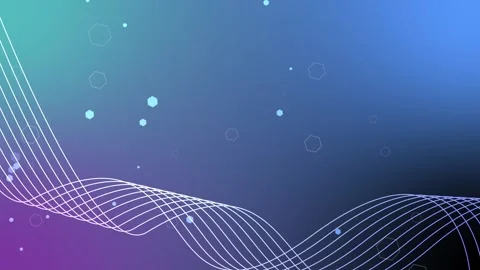 Abstract background with flowing waveform lines and scattered hexagon parti.. Stock Footage 335487748
