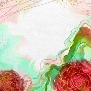 Abstract background in fluid art style. Alcohol ink, gold leaf, watercolor st Stock Illustration