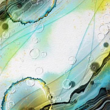 Abstract background in fluid art style. Alcohol ink, gold leaf, watercolor st Stock Illustration