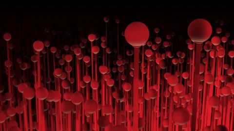 Abstract background with flying over 3D world of glowing red spheres on stems Stock Footage 255711862