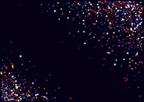 Abstract background with flying red blue silver stars confetti isolated. Blan Stock Illustration