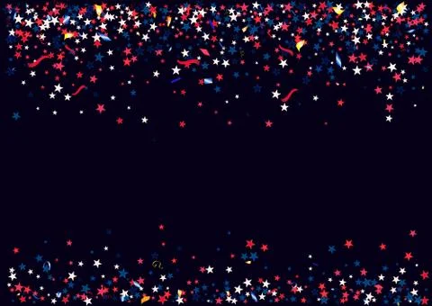 Abstract background with flying red blue silver stars confetti isolated. Blan Stock Illustration